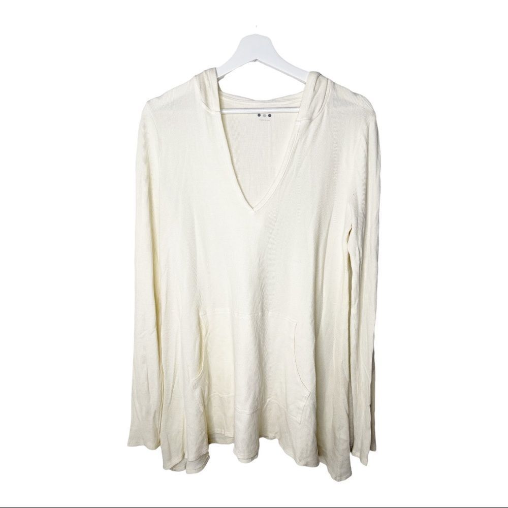 THREE DOTS Hooded Long Sleeve Knit V Neck Top 